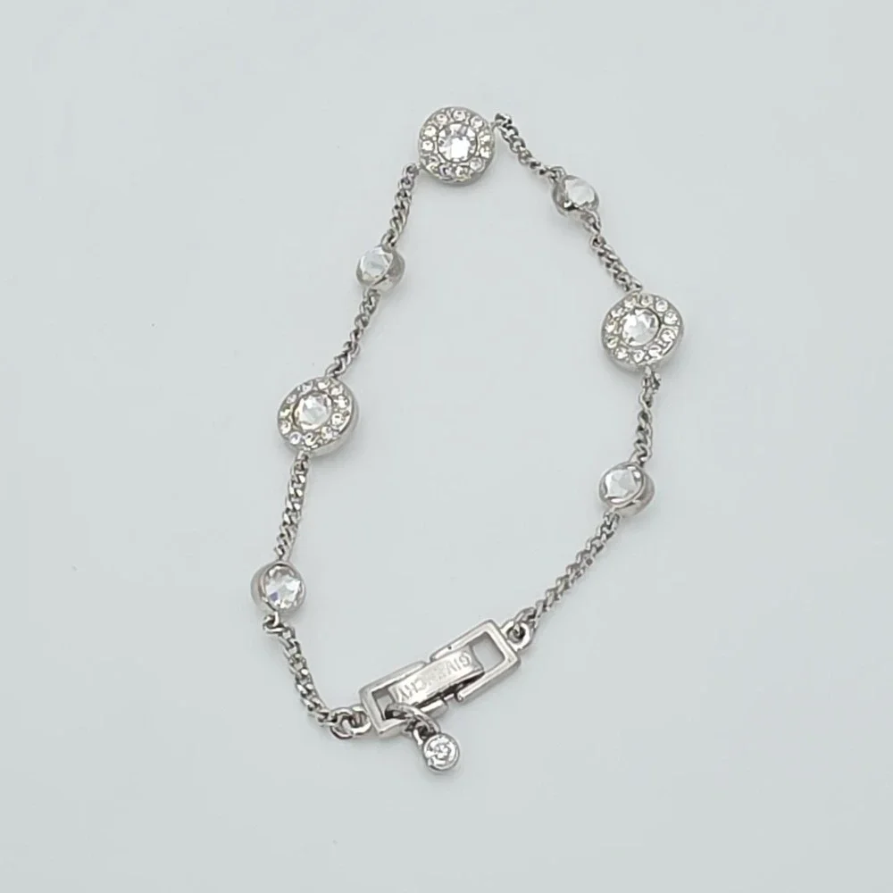 New! GIVENCHY‎ Station Bracelet SWAROVSKI Crystals Clear Silver Plate 6.75